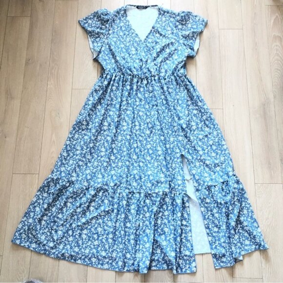 BloomChic Light Blue Floral Maxi Slit Dress - Picture 1 of 12